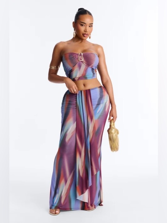 Fashion Nova Dresses & Skirts - Fashion Nova Abstract Purple Blue Rust Maxi Skirt Set